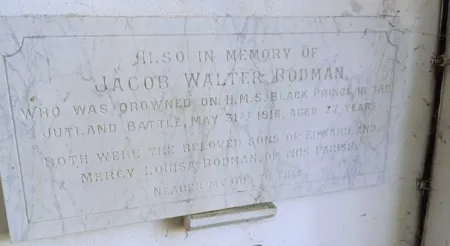 Photo of J W Bodman memorial tablet