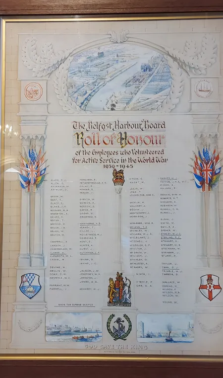Rectangular illuminated Roll of Honour, re Belfast Harbour Board's employees who volunteered for active service in WW2