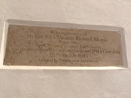Plaque in memory of Stoker T R Morris