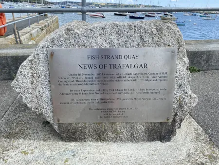 News of Trafagar plaque on a granite boulder 