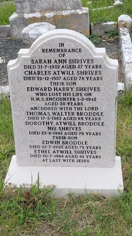E H Shrives addition to gravestone