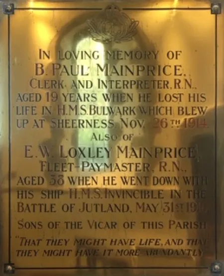 B P Mainprince And E W L Mainprice - commemoration plaque