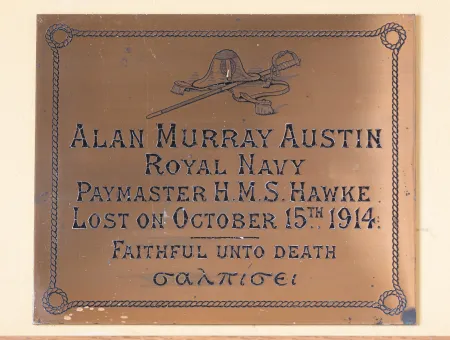 Brass plaque to Paymaster Alan Murray Austin