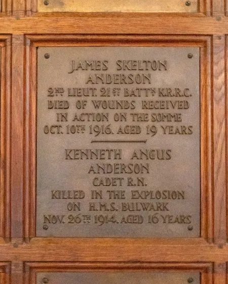 2nd Lieutenant J S Anderson and Cadet (Royal Navy) K A Anderson (HMS Bulwark), Warrior Chapel
