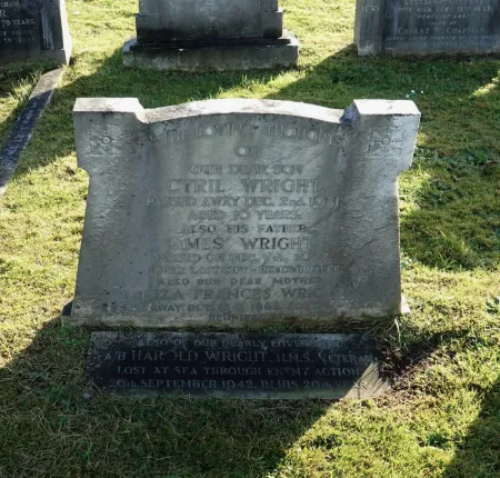 The family headstone, with the subject's tablet in font