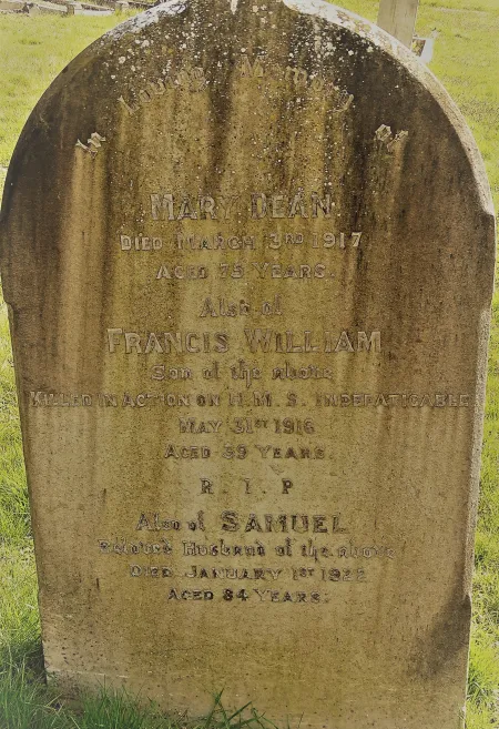 William Dean HMS Indefatigable on family gravestone Chelmsford Cemetery