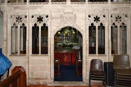 Looking through the rood screen, into the Soldiers' Chapel.