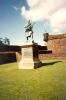 Statue of soldier carrying rifle.