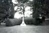 Cross and semi-circular hedge.