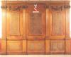 Large six panel wooden board with inscription and reliefs