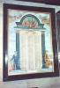 Blue and white roll of honour in frame, names in three columns