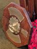 Octagonal wooden font-cover, with WW1 and WW2 plaques attached.