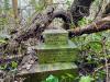 Displaced stones bearing inscription on plinth 