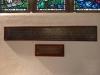 2 brass plaques inscribed with details of Grice Hutchison's memorial window