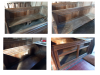 4 Photographs of a wooden church pew with carved memorisation 