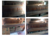 4 Photographs of a wooden church pew with carved memorisation 