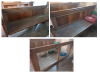 3 Photographs of a wooden church pew with carved memorisation 